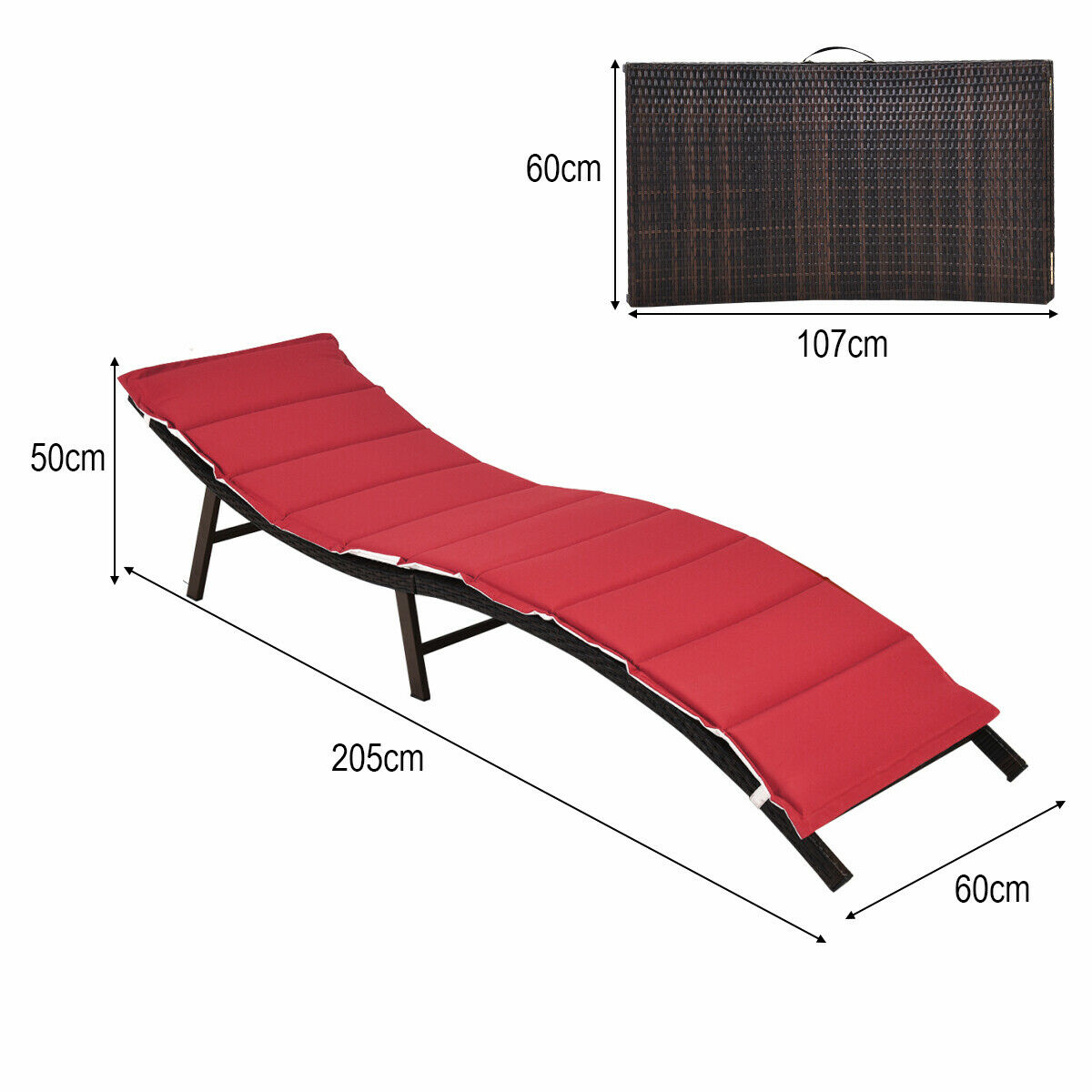 2PCS Folding Chaise Lounge Double-sided Cushioned