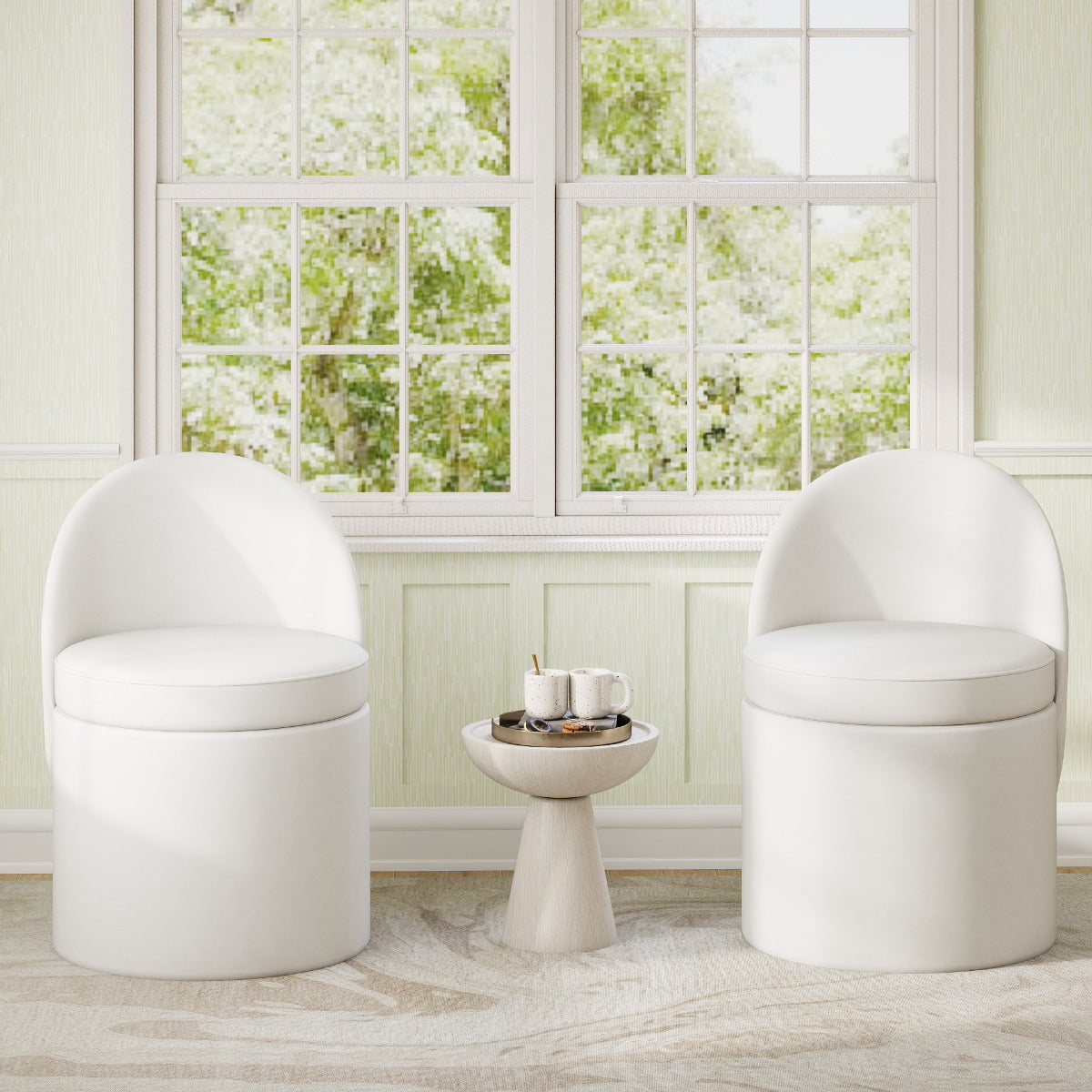 38 L Storage Ottoman Faux Velvet Vanity Stool with Backrest-White