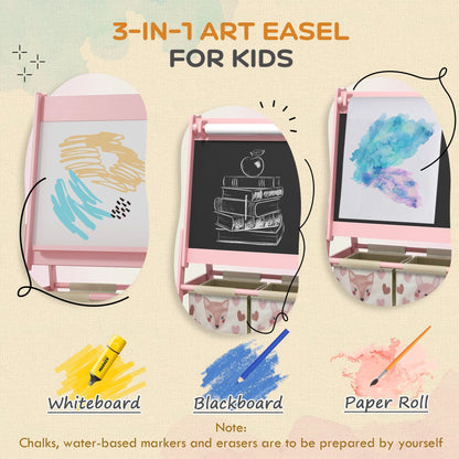 AIYAPLAY Three-In-One Kids Easel with Paper Roll, Art Easel, with Storage - Pink