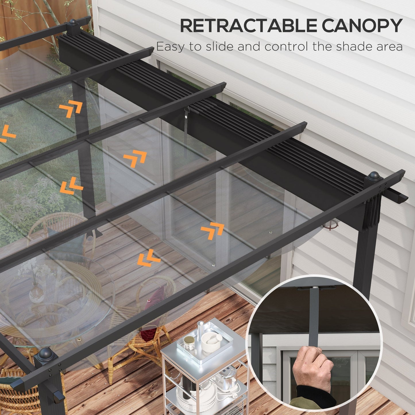 Outsunny 3 x 4m Aluminium Pergola, with Retractable Roof - Dark Grey