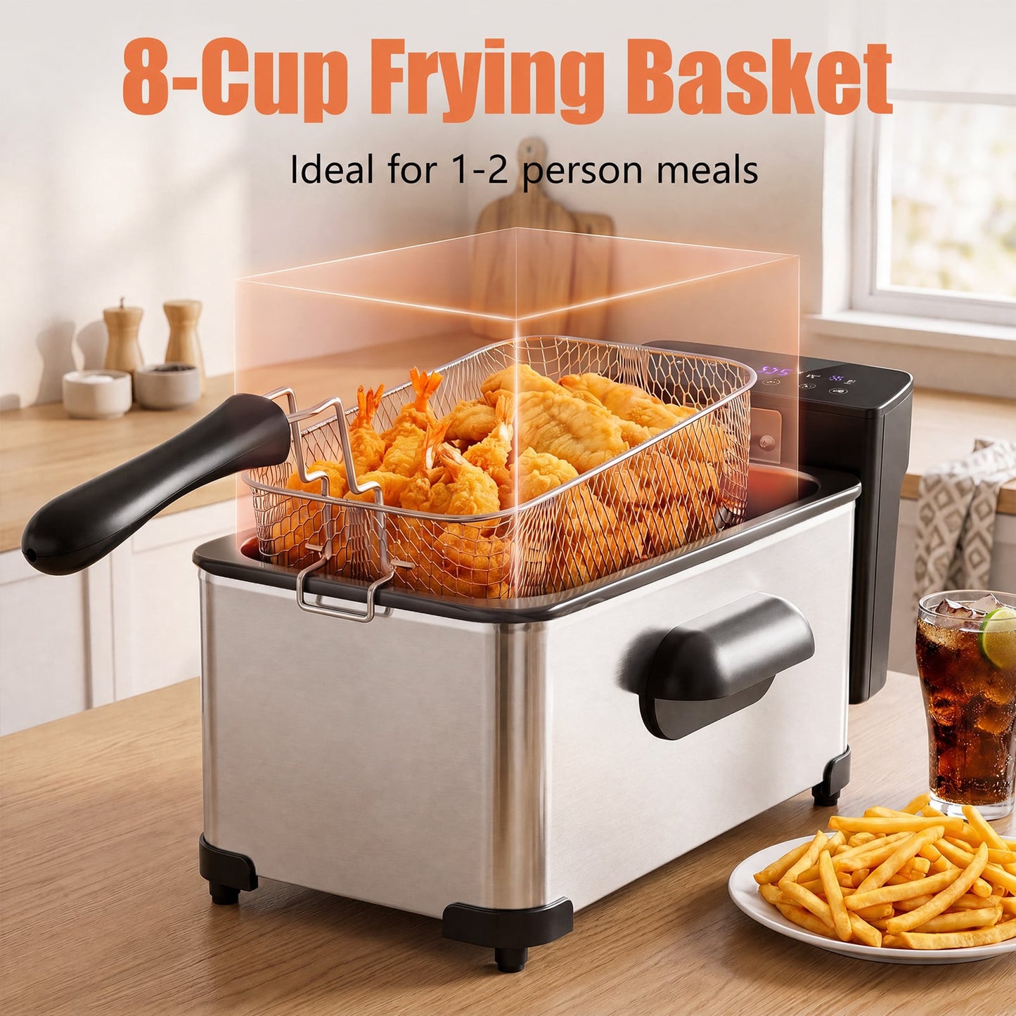 3L Electric Deep Fryer with LED Touch Screen and Viewing Window for Kitchen-Silver