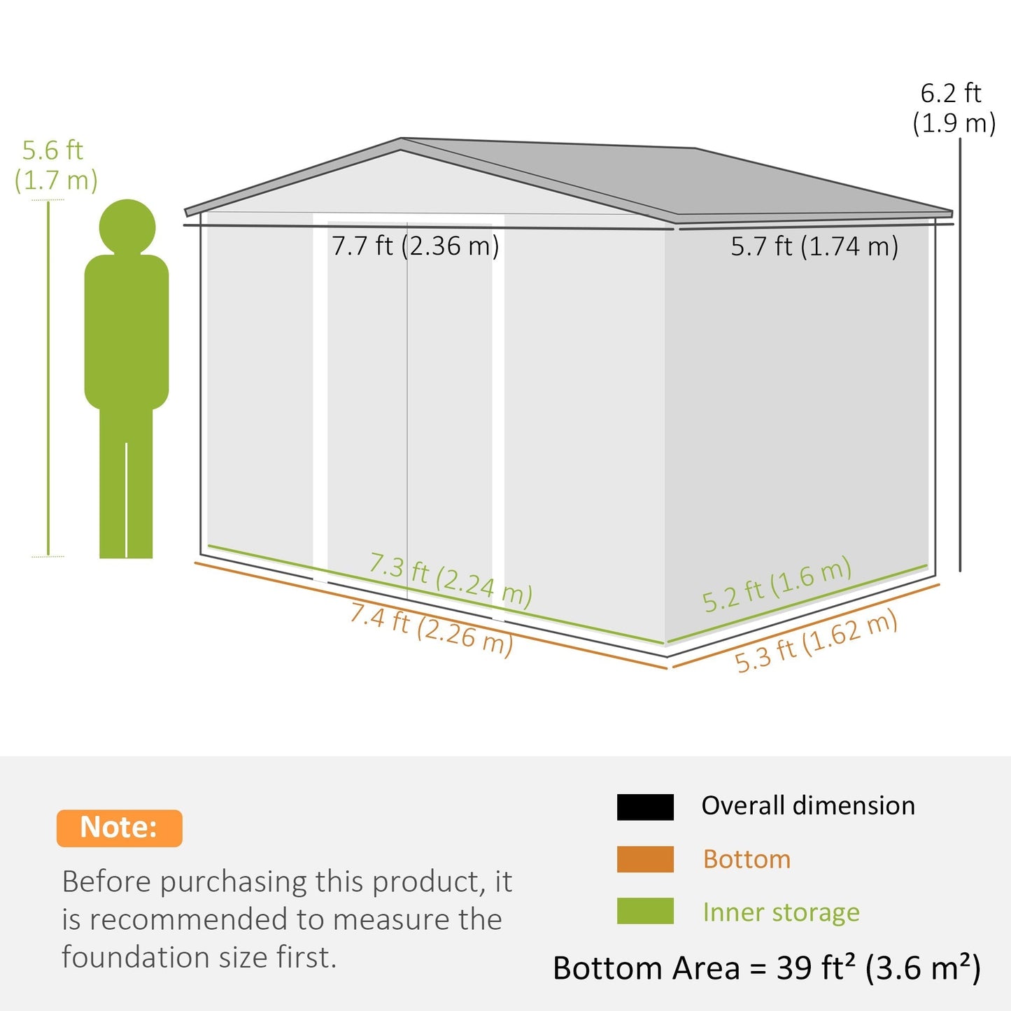 Outsunny Large Garden Storage Shed, 7.7 x 5.7 with Ventilation Slots and Sliding Doors for Gardeners, Green