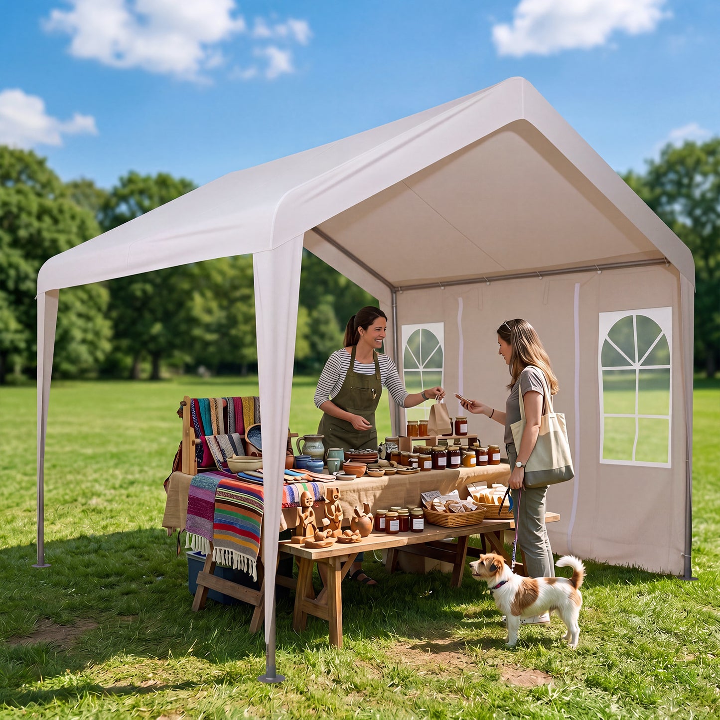 3M x 3M Outdoor Heavy-duty Canopy Tent with 4 Removable Sidewalls and Windows-Beige