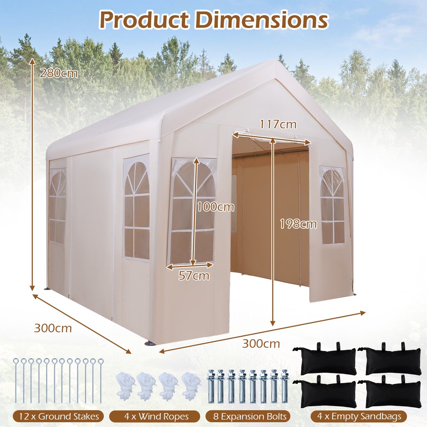 3M x 3M Outdoor Heavy-duty Canopy Tent with 4 Removable Sidewalls and Windows-Beige