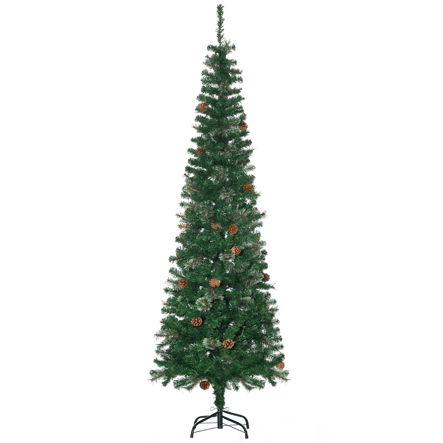 HOMCOM 6.5FT TallÂ Pencil Slim Artificial Christmas Tree withÂ RealisticÂ Branches, Tip Count and Pine Cones, Pine Needles Tree, XmasÂ Decoration, Green