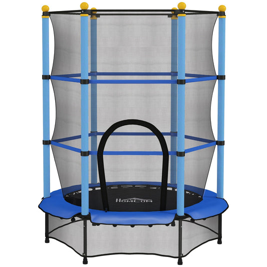 HOMCOM 4.6FT/55" Kids Trampoline with Safety Enclosure, Outdoor Indoor Use, for Ages 3-10 Years, Blue