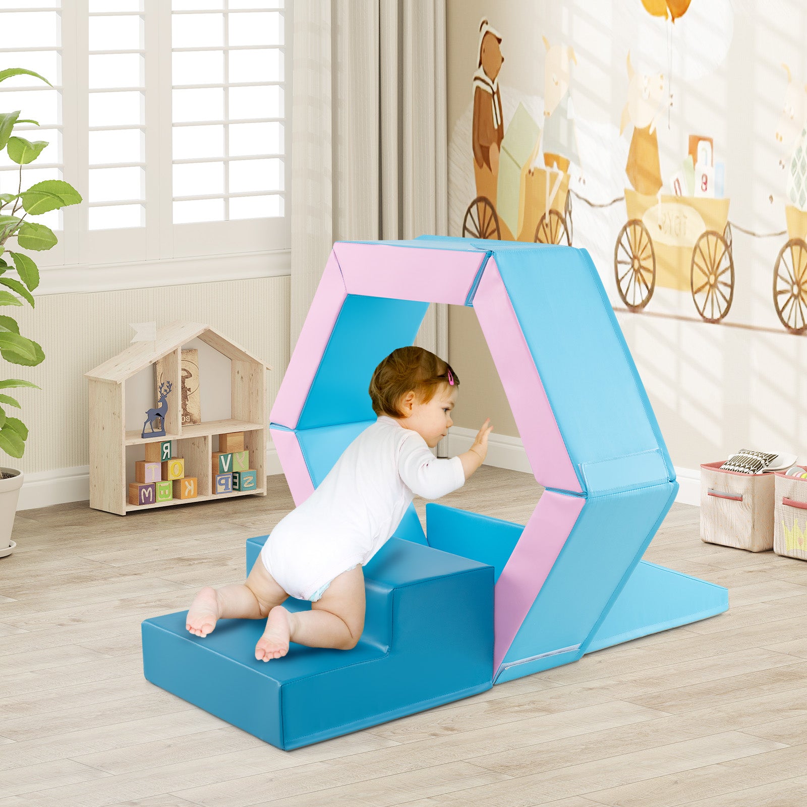 3-Piece Baby Foam Climbing Blocks Set with Ball Pit and Balls-Blue