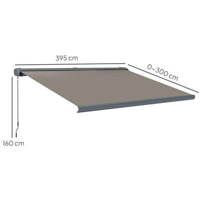 Outsunny 4 x 3(m) Full Cassette Electric Awning with Remote Controller, Aluminium Frame DIY Retractable Garden Awning, UPF50+ Sun Shade Canopy for Deck Door Window, Light Grey