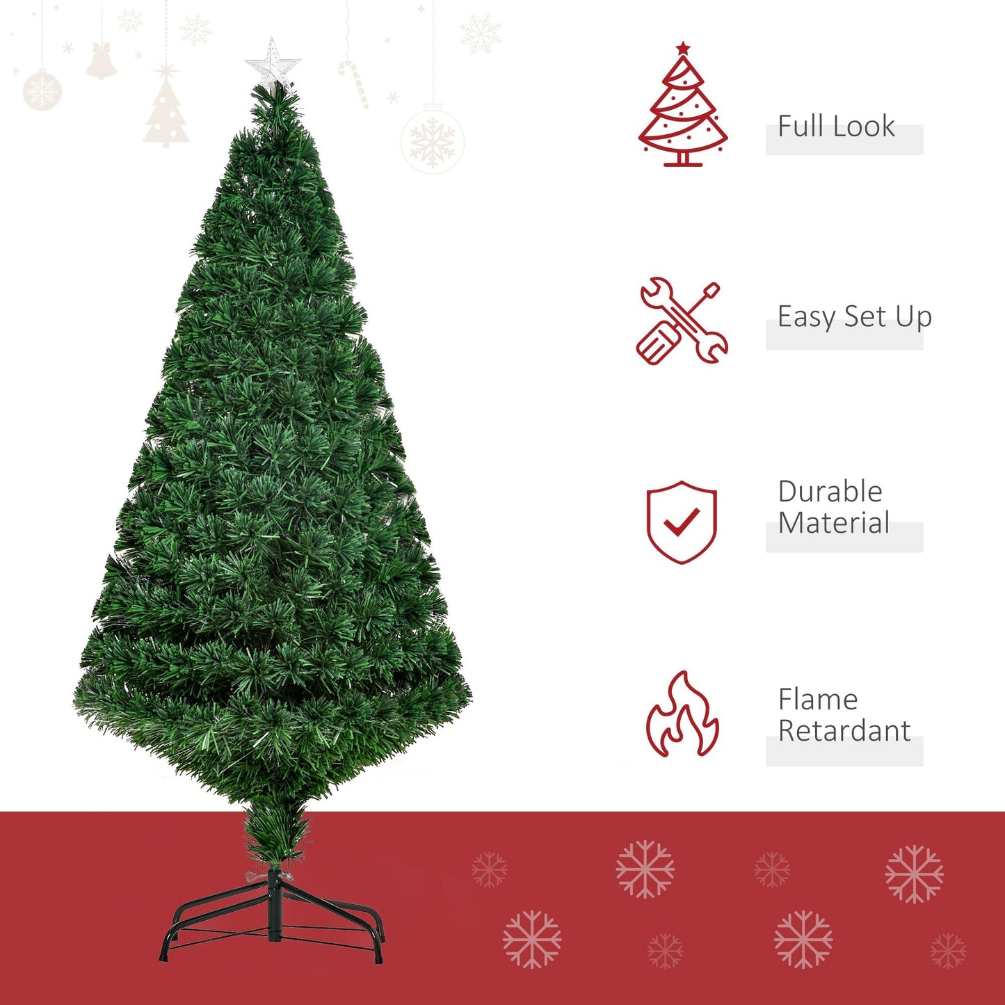 HOMCOM 5FT Pre-Lit Fibre Optic Artificial Christmas Tree Holiday Xmas Decor with Tree Topper Multi-Colour