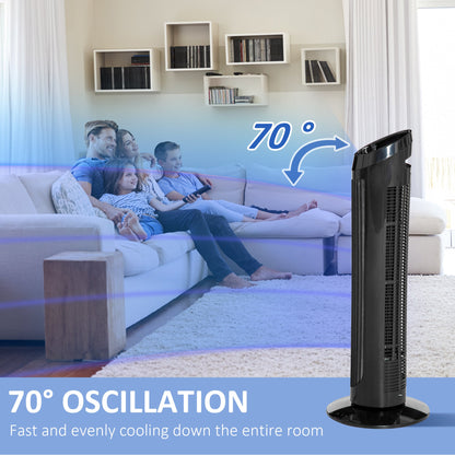 HOMCOM Tower Fan for Bedroom Cooling, 30 Inch Electric 70Â° Oscillating Fan with 3 Speed Settings, Standing Floor Fan for Home Office Indoor, Black