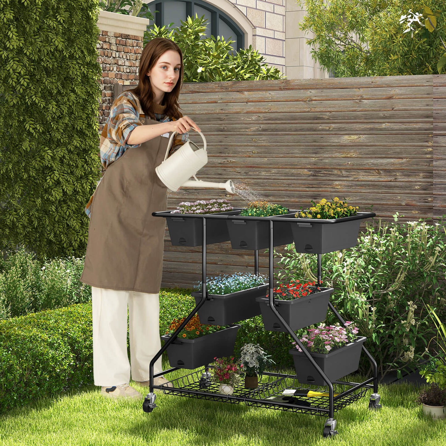3-Tier Vertical Raised Garden Bed Planter Stand with 7 Planter Boxes-Black