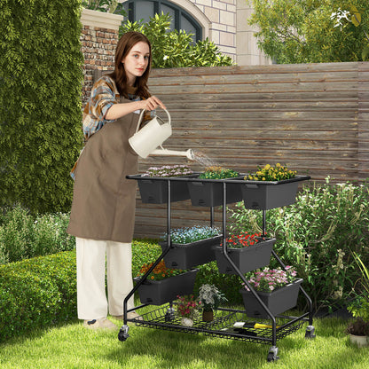 3-Tier Vertical Raised Garden Bed Planter Stand with 7 Planter Boxes-Black