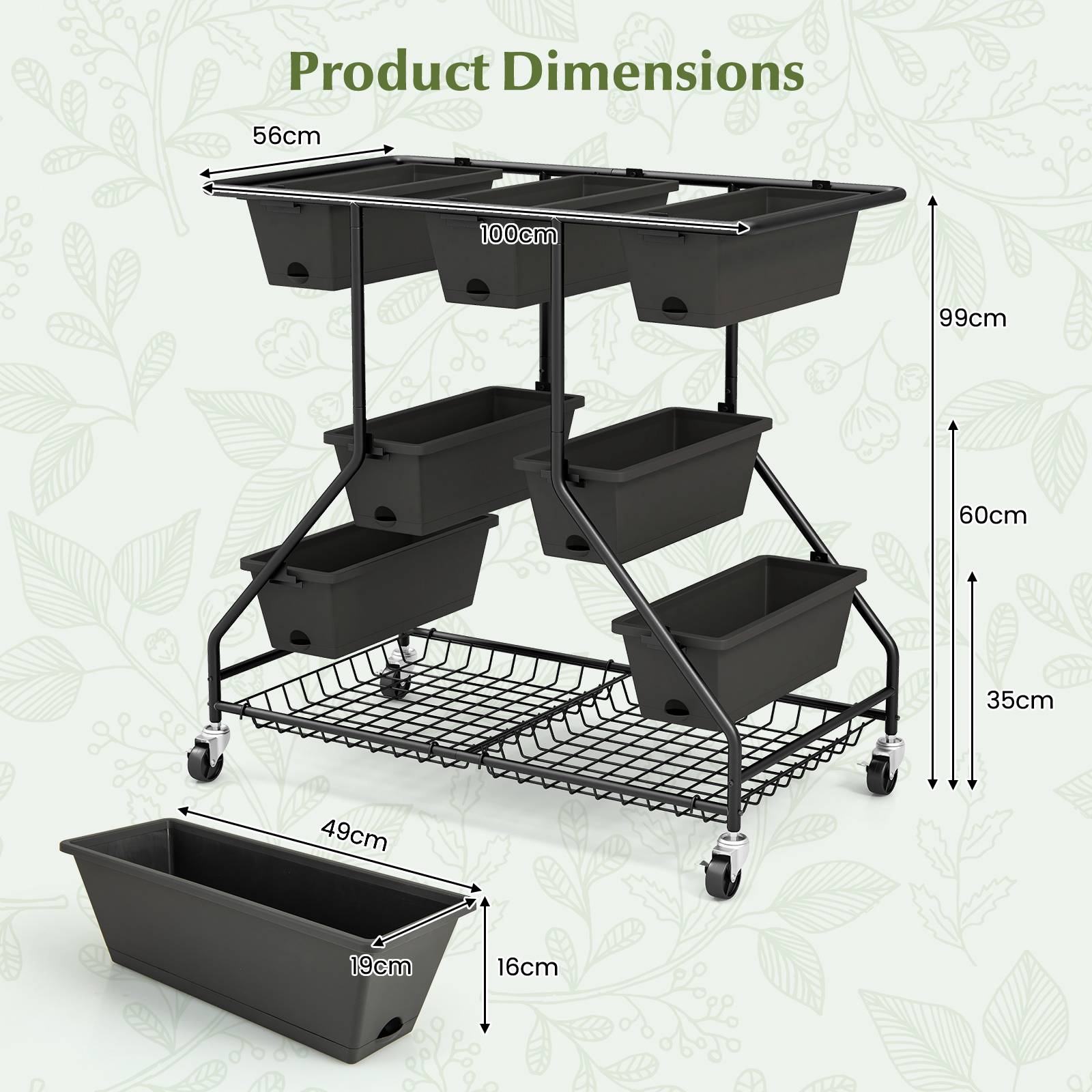 3-Tier Vertical Raised Garden Bed Planter Stand with 7 Planter Boxes-Black