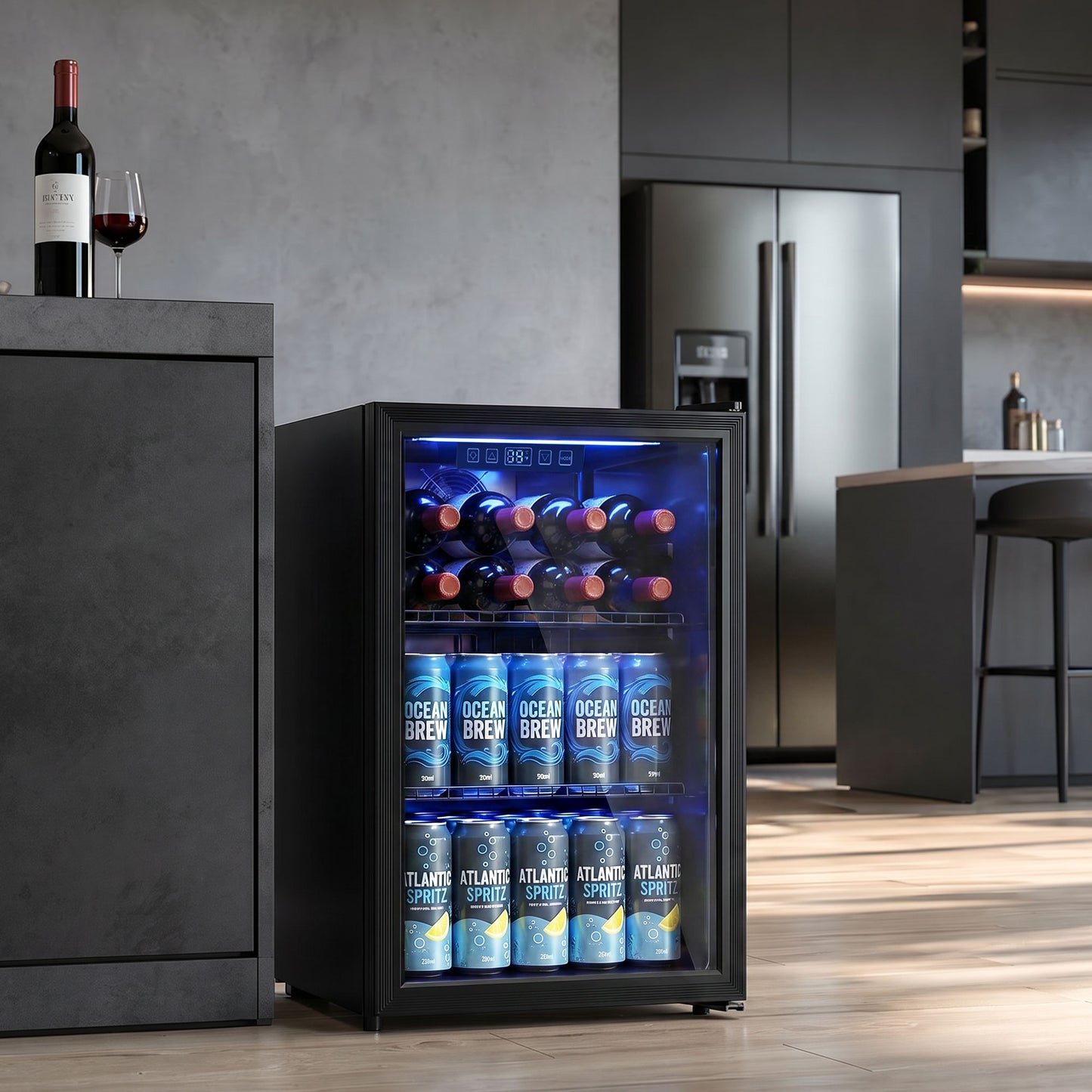 HOMCOM 70L Drinks Fridge, 70 Can Under Counter Freestanding Beer Fridge with LED Light