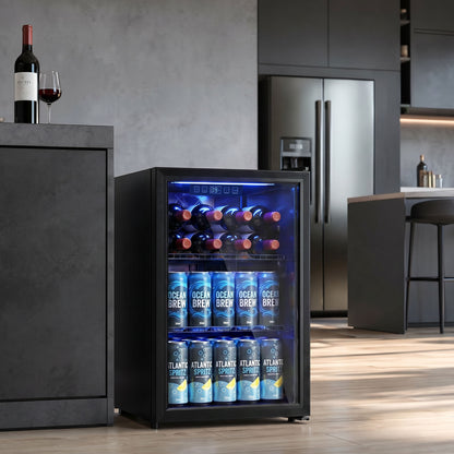 HOMCOM 70L Drinks Fridge, 70 Can Under Counter Freestanding Beer Fridge with LED Light