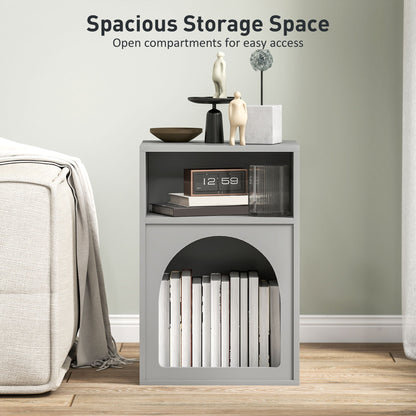 HOMCOM Bedside Table with 2 Open Compartments - Grey