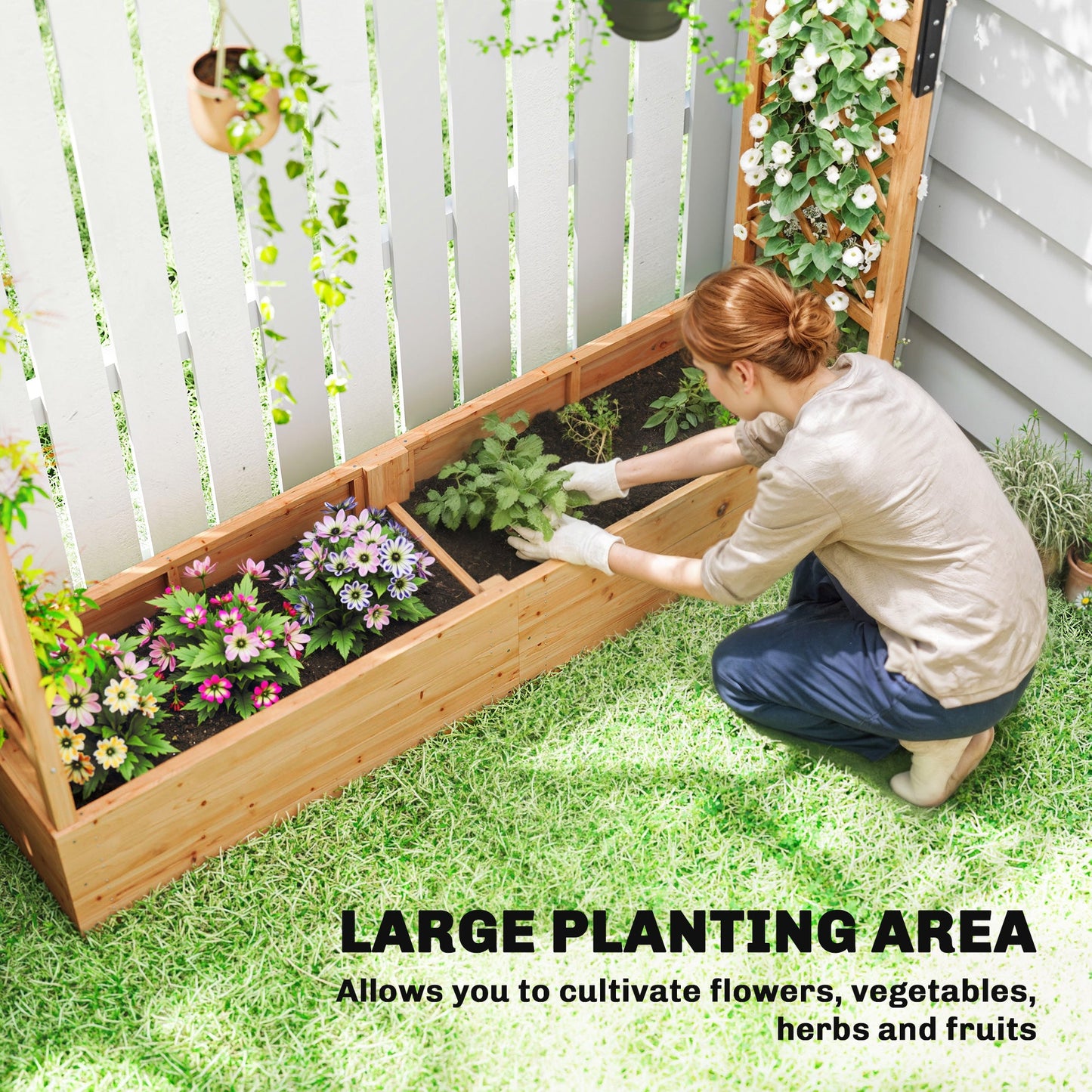 Outsunny Fir Wood 171 x 39 cm Planter and Trellis Garden Bed