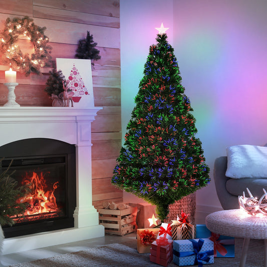 HOMCOM 5FT Pre-Lit Fibre Optic Artificial Christmas Tree Holiday Xmas Decor with Tree Topper Multi-Colour
