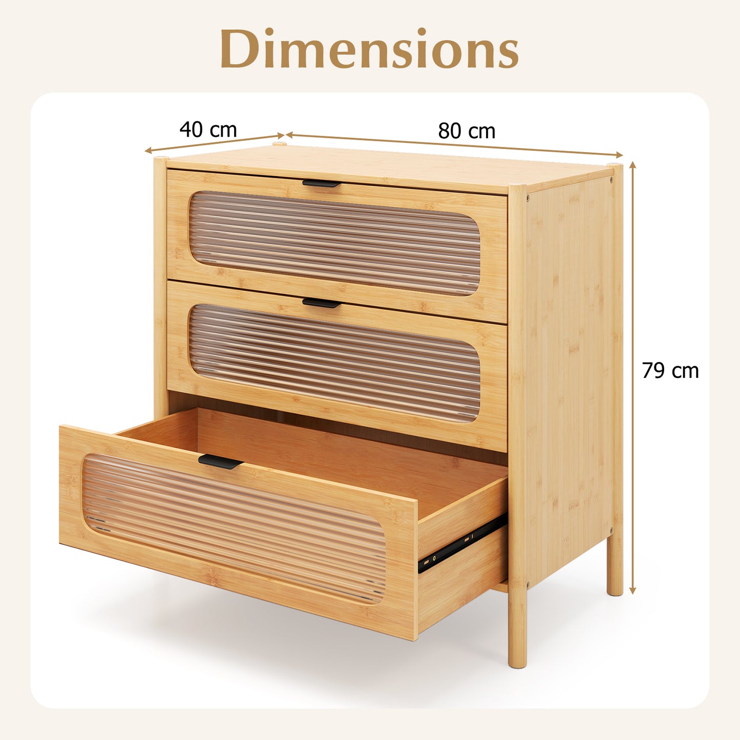 3-Drawer Dresser Mid Century Modern Chest of Drawers-Natural