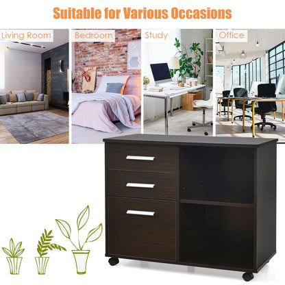 3-Drawer File Cabinet with Hanging Bars for Letter Size Documents-Coffee