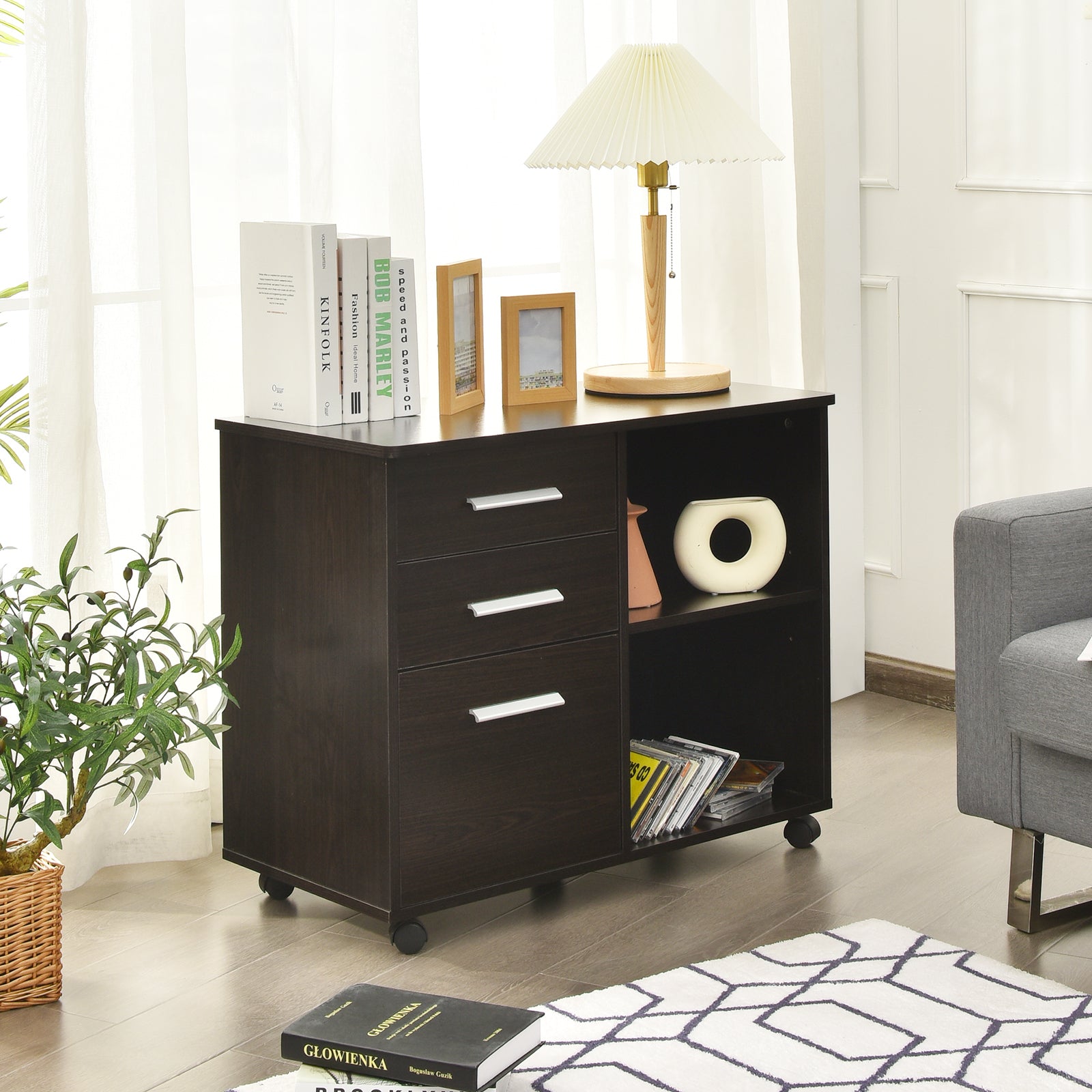3-Drawer File Cabinet with Hanging Bars for Letter Size Documents-Coffee