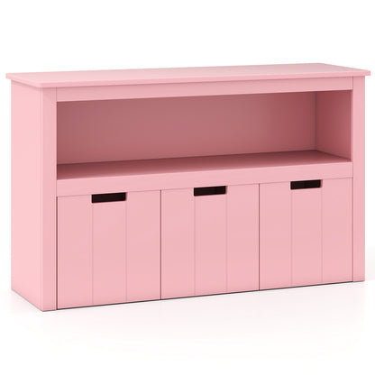 3-Drawer Wood Storage Cabinet with Wheels and Large Storage Space-Pink