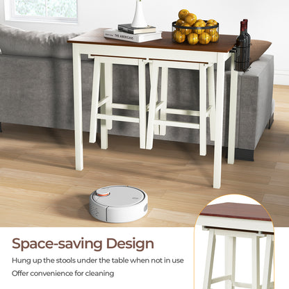 3-Piece Bar Table Set with 2 Wine Holders-Cream White