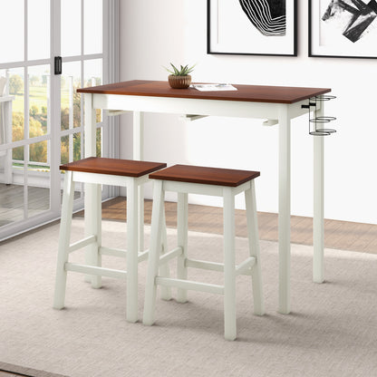 3-Piece Bar Table Set with 2 Wine Holders-Cream White