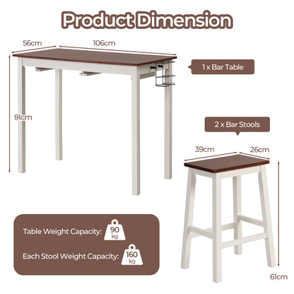 3-Piece Bar Table Set with 2 Wine Holders-Cream White