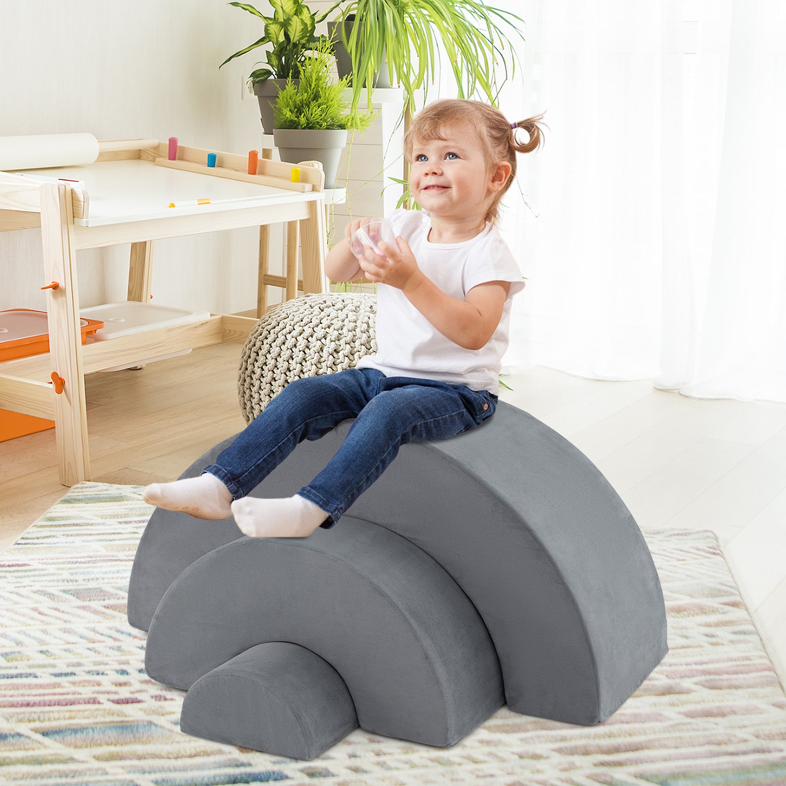 3 Piece Toddlers Climbing Toys with Elastic Filling-Grey