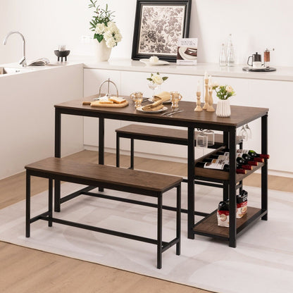 3 Pieces Kitchen Dining Set with Storage Rack-Brown