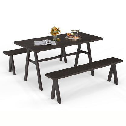 3 Pieces Outdoor Picnic Table and Benches Set for 6 People with 49MM Umbrella Hole-Dark Brown