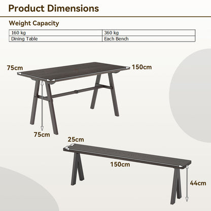 3 Pieces Outdoor Picnic Table and Benches Set for 6 People with 49MM Umbrella Hole-Dark Brown