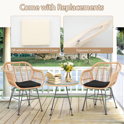 3 Pieces Patio Bistro Set with White Fabric Replacements-Black