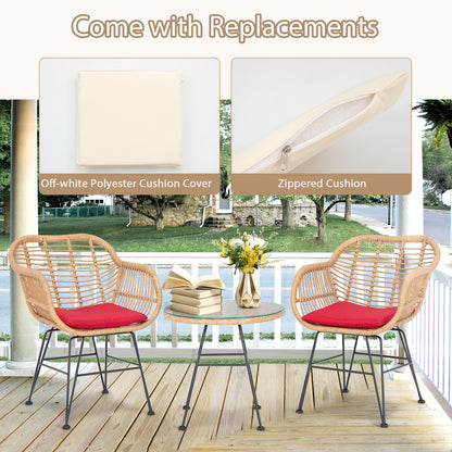 3 Pieces Patio Bistro Set with White Fabric Replacements-Red