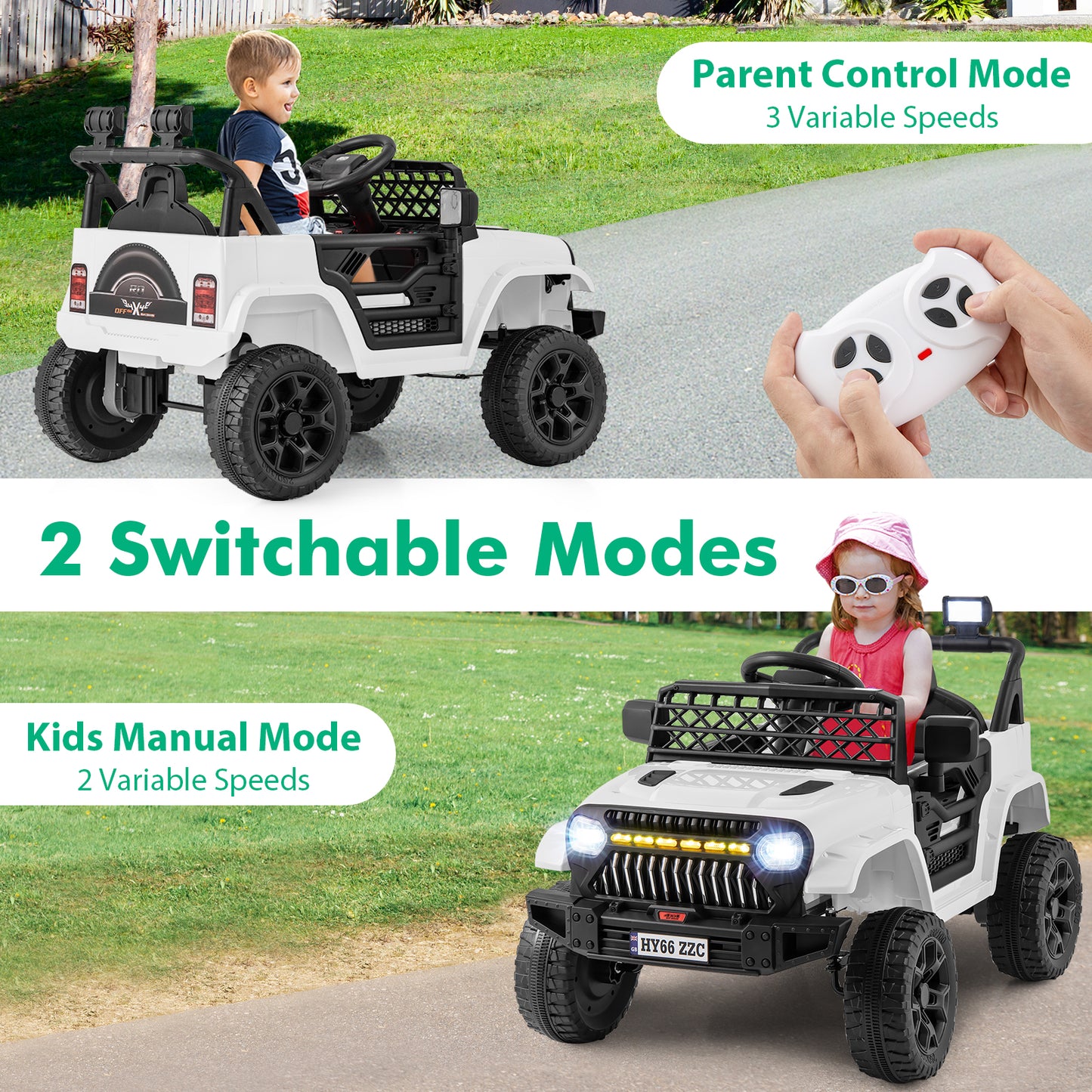 12V Kids Ride on Truck Battery Powered Car with Parental Remote-White
