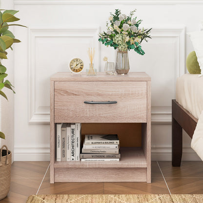 3-Tier Nightstand with Drawer and Open Storage Shelf for Small Spaces-Natural
