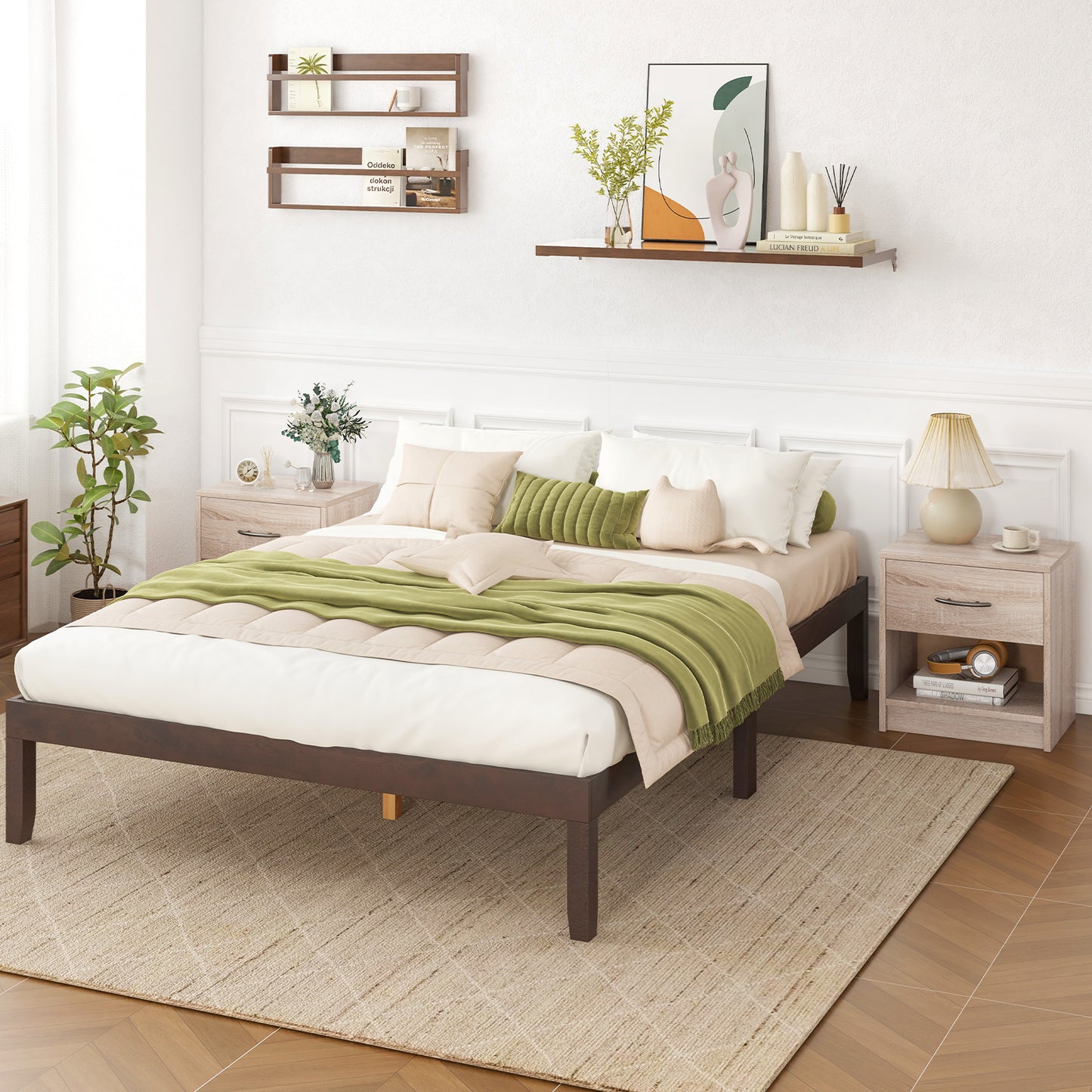 3-Tier Nightstand with Drawer and Open Storage Shelf for Small Spaces-Natural