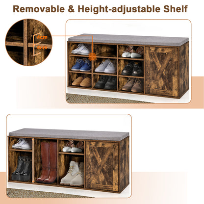 3-Tier Entryway Shoe Storage Bench with Padded Cushion-Rustic Brown