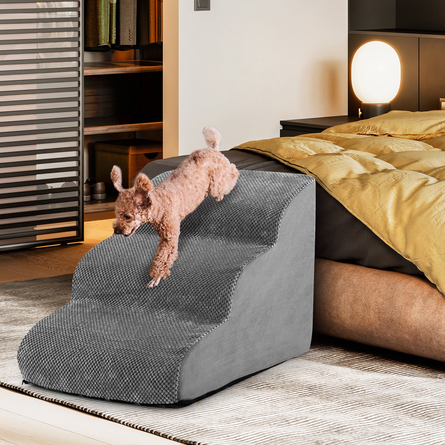 3 Tier Foam Dog Ramp with Gentle Slope Surface-Grey