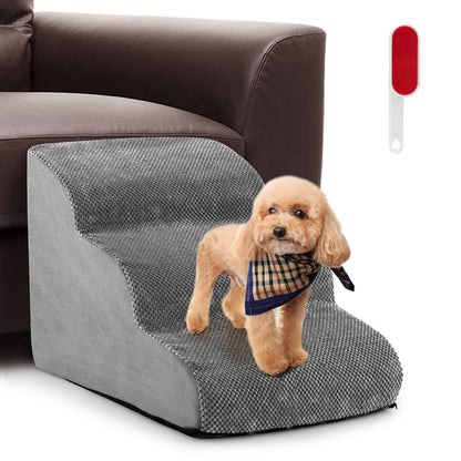 3 Tier Foam Dog Ramp with Gentle Slope Surface-Grey