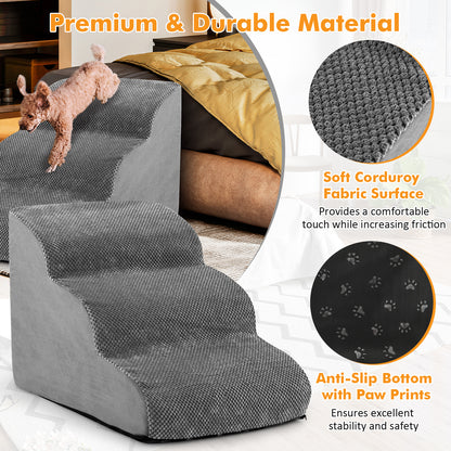 3 Tier Foam Dog Ramp with Gentle Slope Surface-Grey