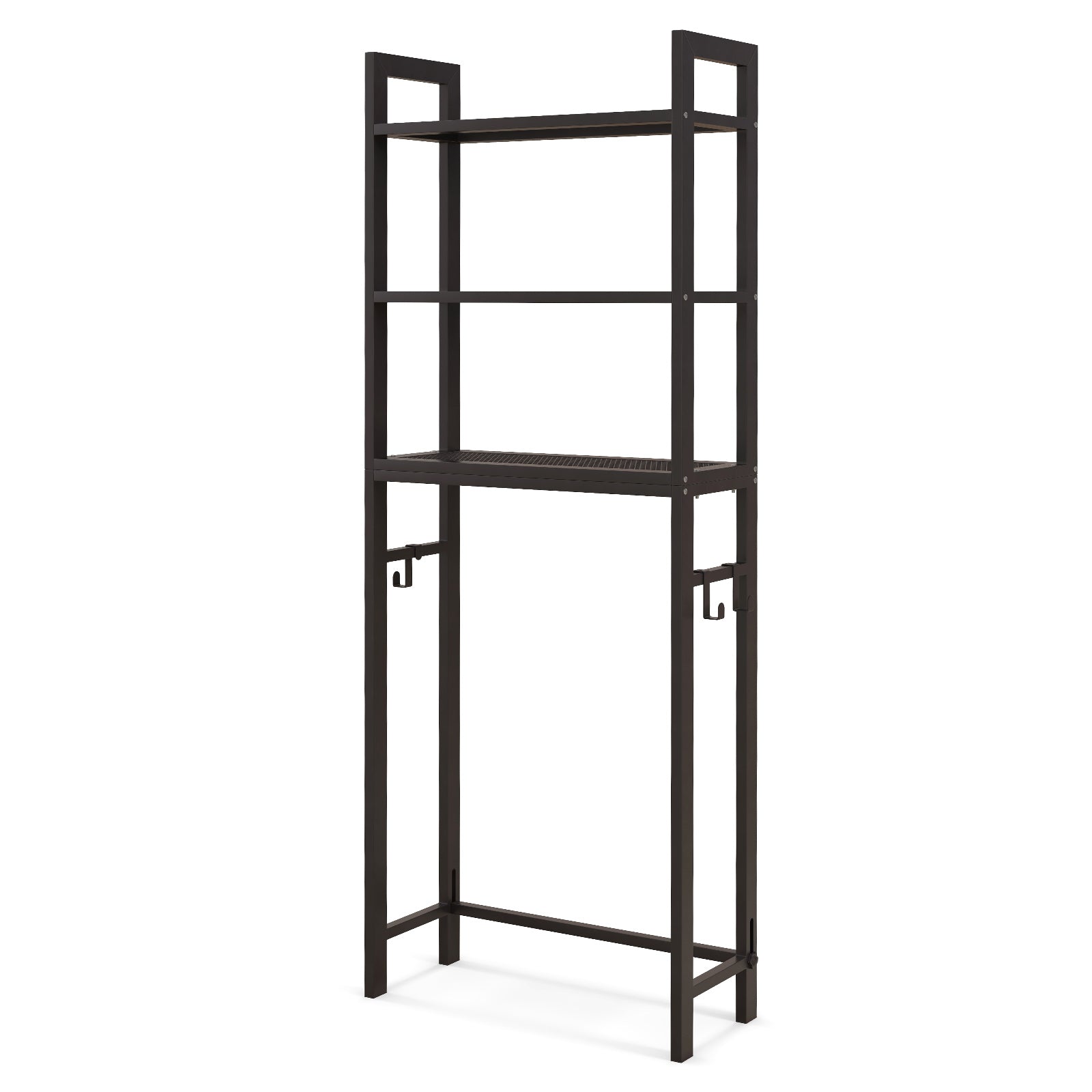 Over-The-Toilet Storage Shelf with Anti-tipping Device and Hooks-Brown