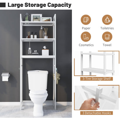 Over-The-Toilet Storage Shelf with Anti-tipping Device and Hooks-White