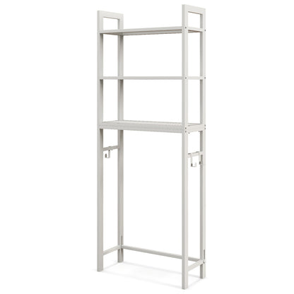 Over-The-Toilet Storage Shelf with Anti-tipping Device and Hooks-White