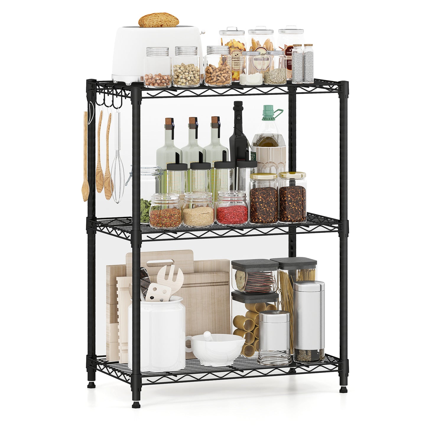 3/4/5/6-Tier Wire Shelving Unit Adjustable Metal Storage Shelves with V-shaped Shelving Rack-3-Tier