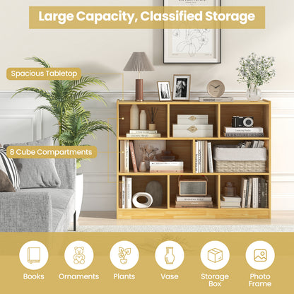 3-Tier Wooden Cube Bookcase with 8 Compartments-Yellow