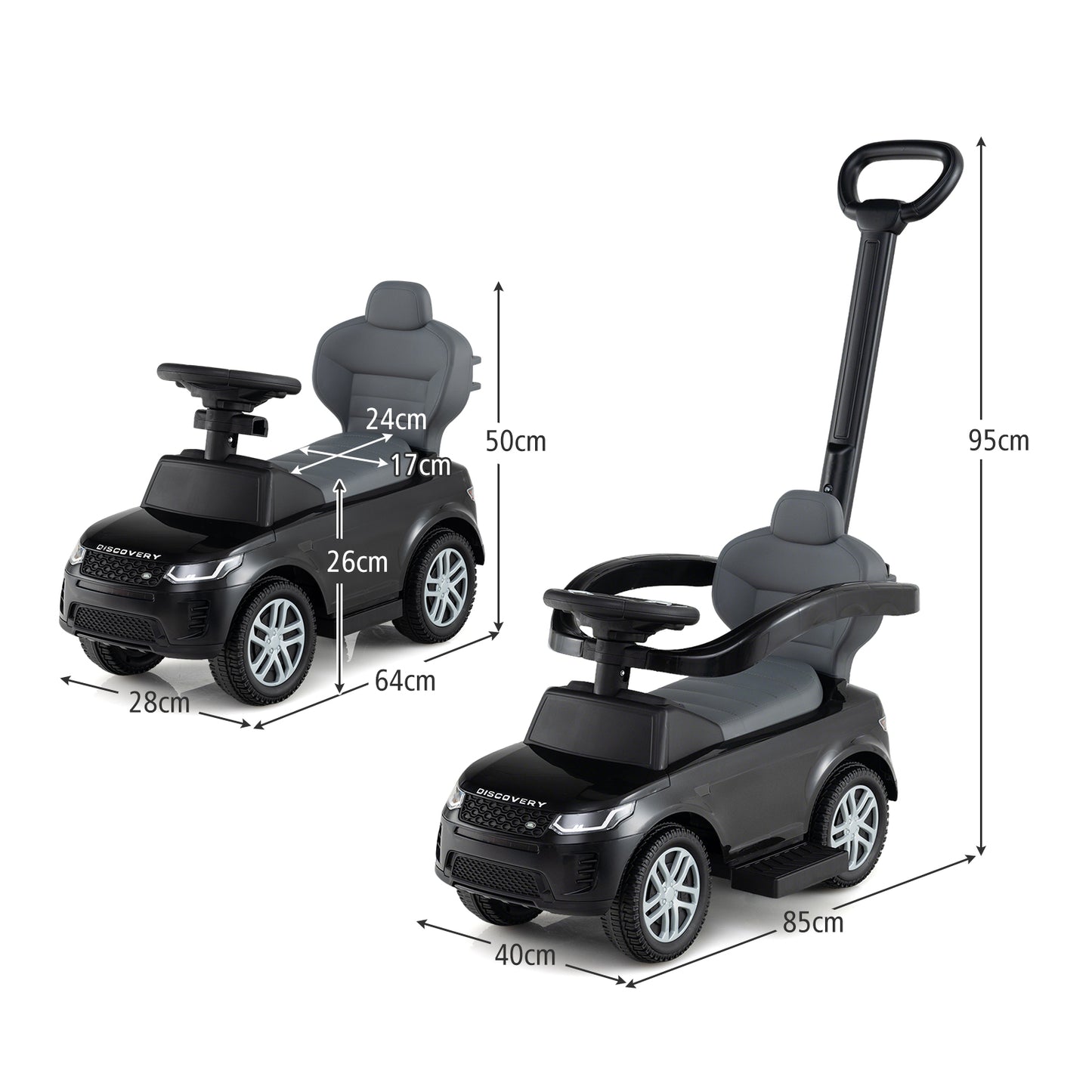 3 in 1 Push Car for Toddlers Licensed Land Rover Discovery Ride on Toy-Black