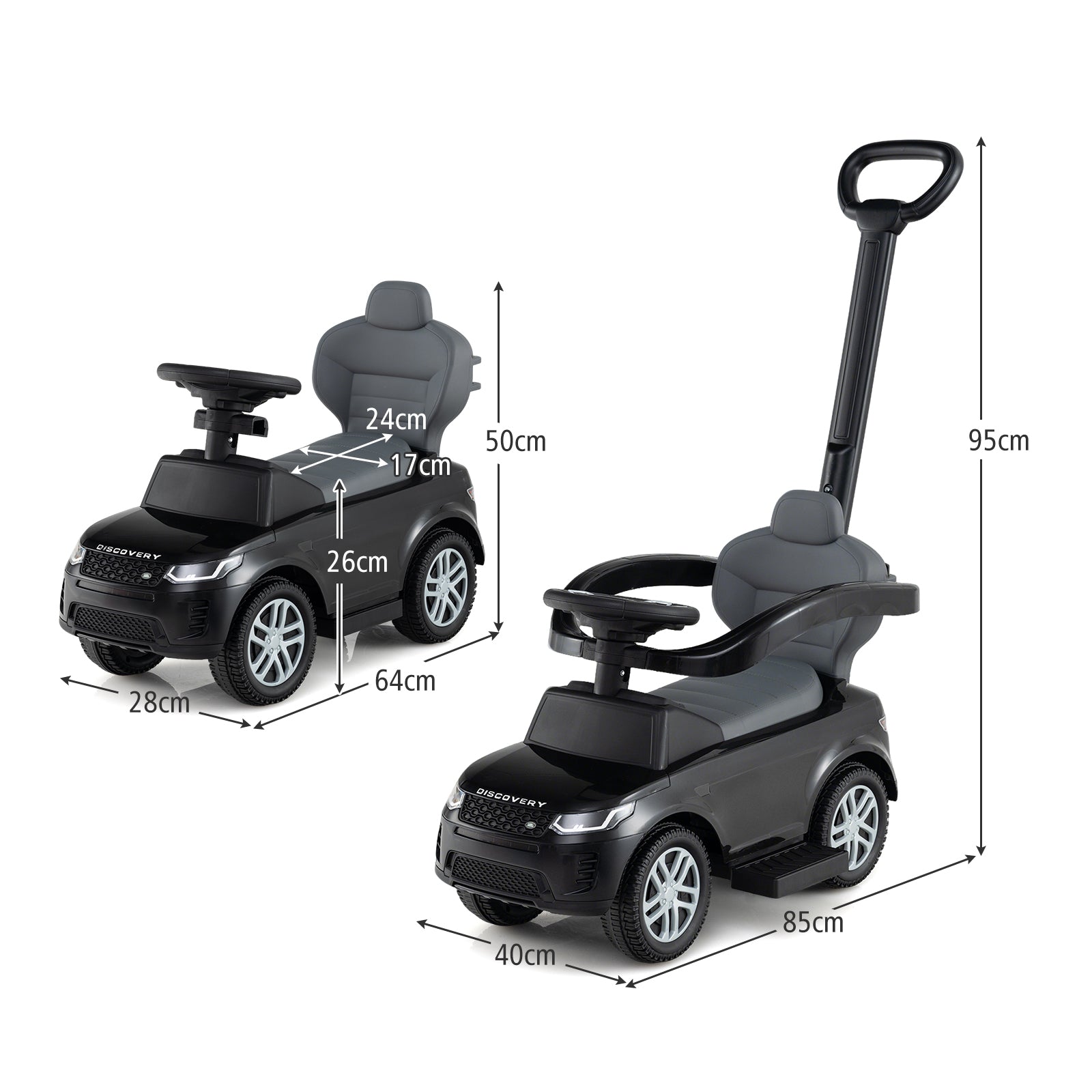 3 in 1 Push Car for Toddlers Licensed Land Rover Discovery Ride on Toy-Black