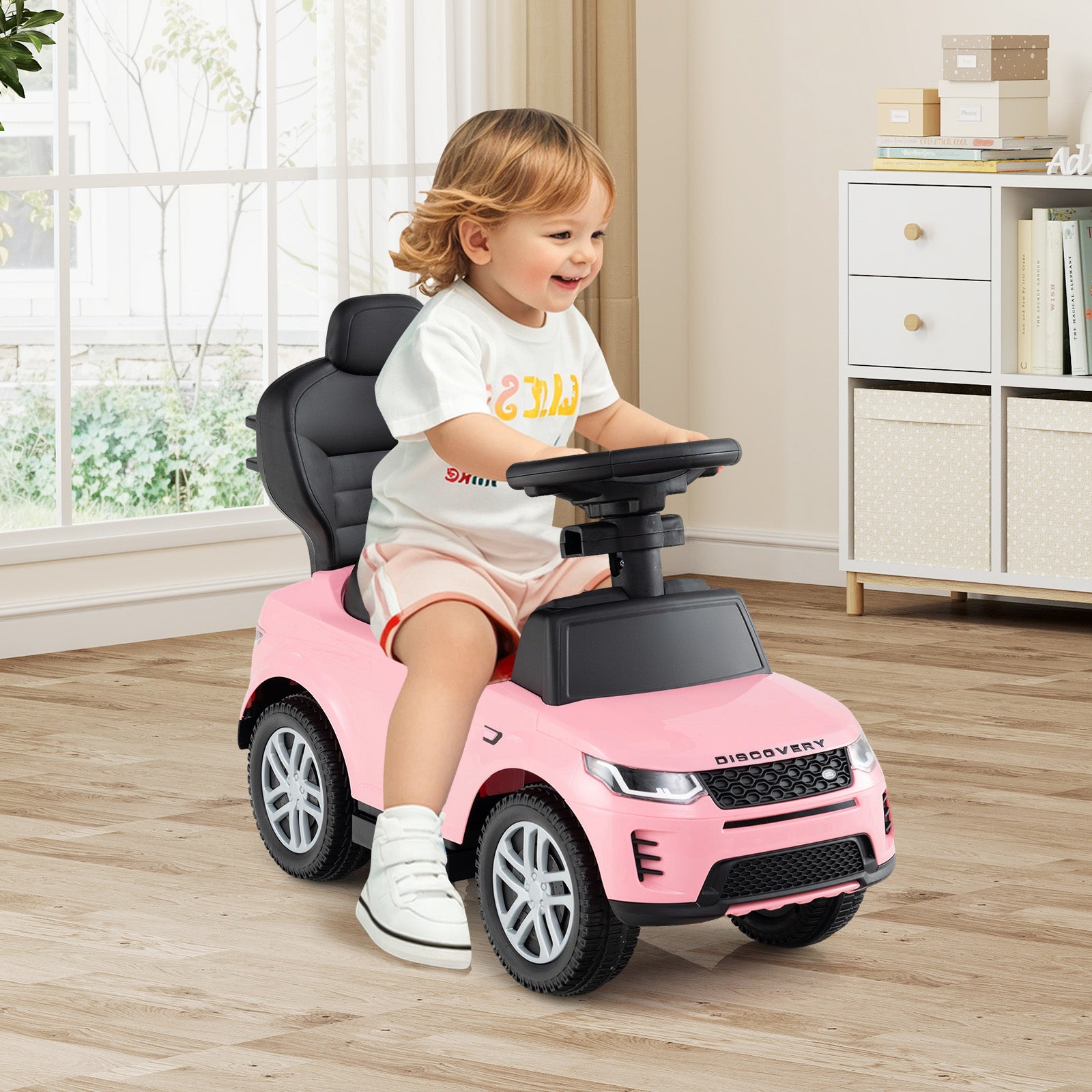 3 in 1 Push Car for Toddlers Licensed Land Rover Discovery Ride on Toy-Pink